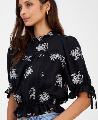 Petite Embroidered Puff-Sleeve Blouse, Macy's Exclusive