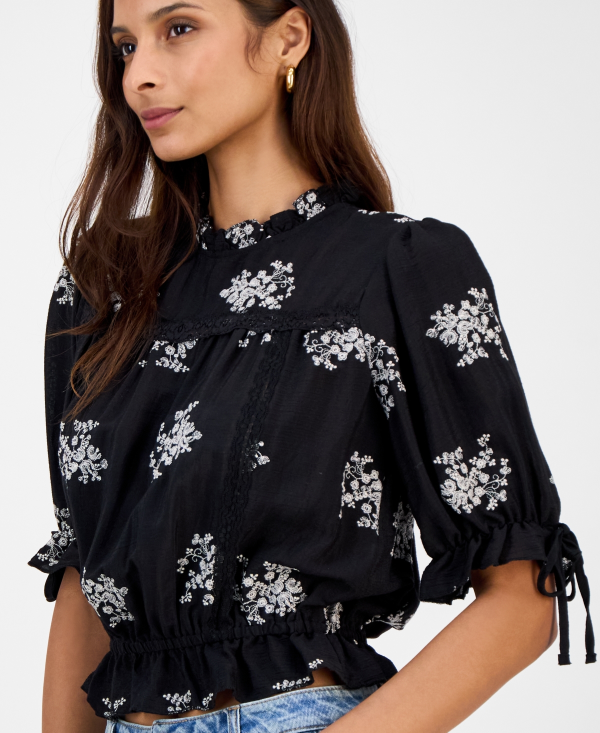 And Now This Women's Embroidered Lace-trim Blouse, Macy's Exclusive In Animal Print