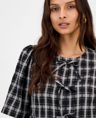Women's Plaid Tie-Front Peplum Top, Macy's Exclusive 