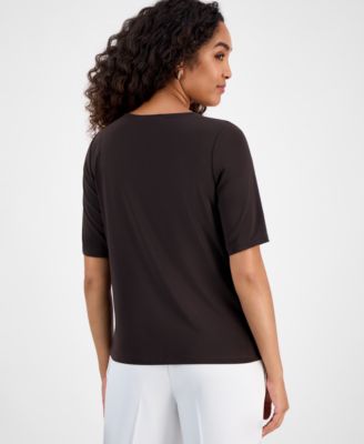 Women's Pleat Neck Knit Top, Regular & Petite