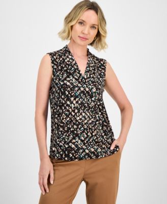 Kasper - Women's Floral-Print Hidden-Placket Blouse