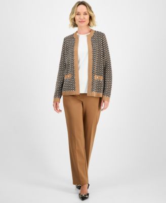 Women's Textured Contrast-Trim Cardigan, Regular & Petite