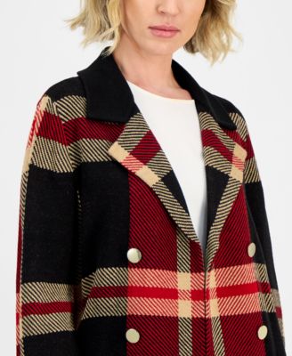 Women's Plaid Faux-Button Cardigan