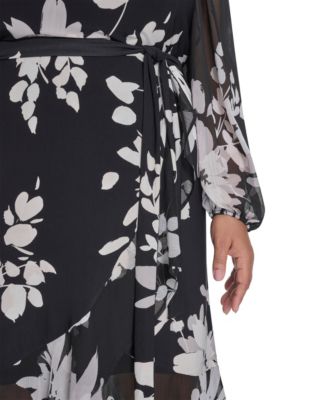 Plus Size Chiffon Long-Sleeve Midi Dress