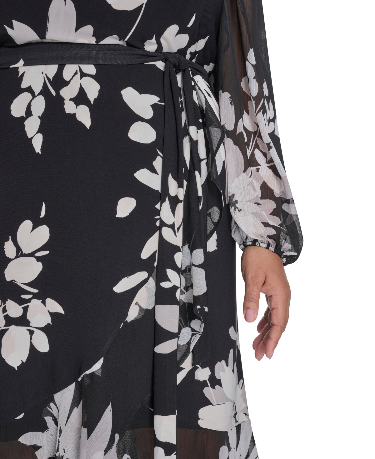 Tommy Hilfiger Plus Size Chiffon Long-sleeve Midi Dress In Multi