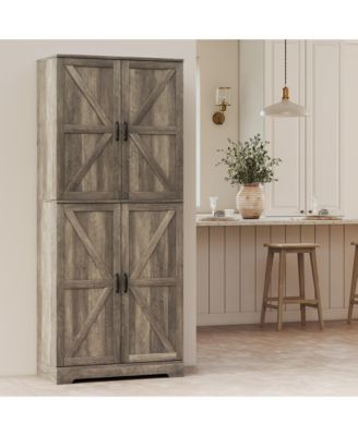 72" Farmhouse Kitchen Pantry Cabinet, Tall Storage Cabinet,