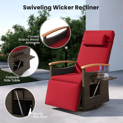 Set Of 2 Outdoor 360° Swivel Rattan Recliner Chair Patio Wicker Chaise Lounge Chair