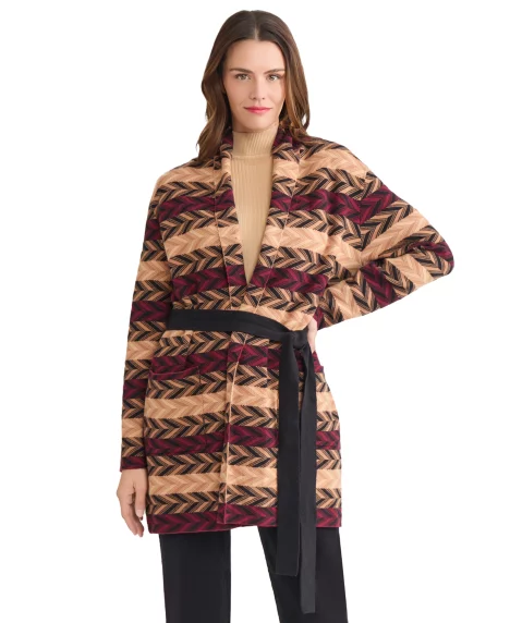 Petite Chevron Belted Cardigan Sweater - Wine