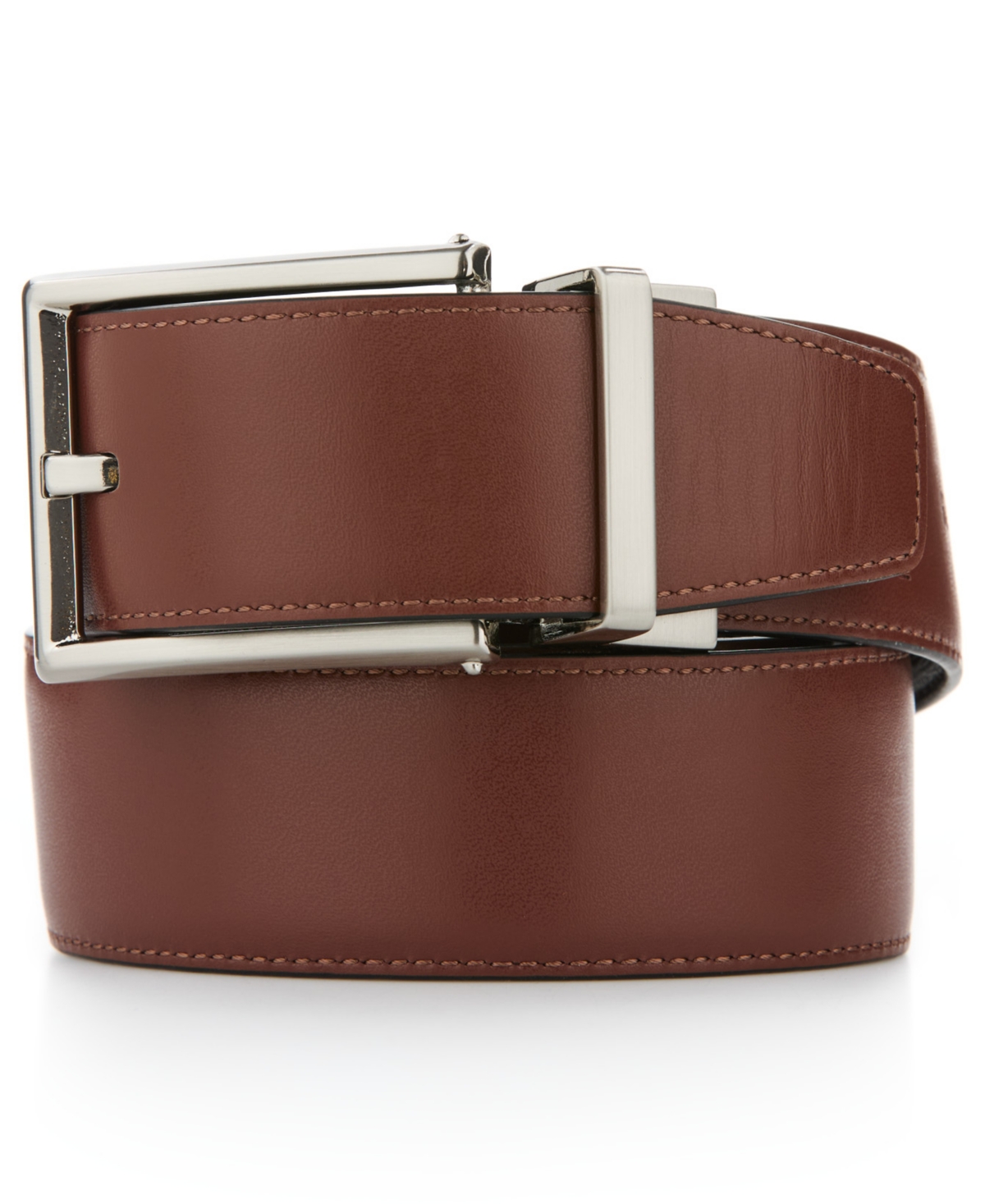 Perry Ellis Portfolio Men's Safiano Reversible Textured Nickel Buckle Dress Belt In Black