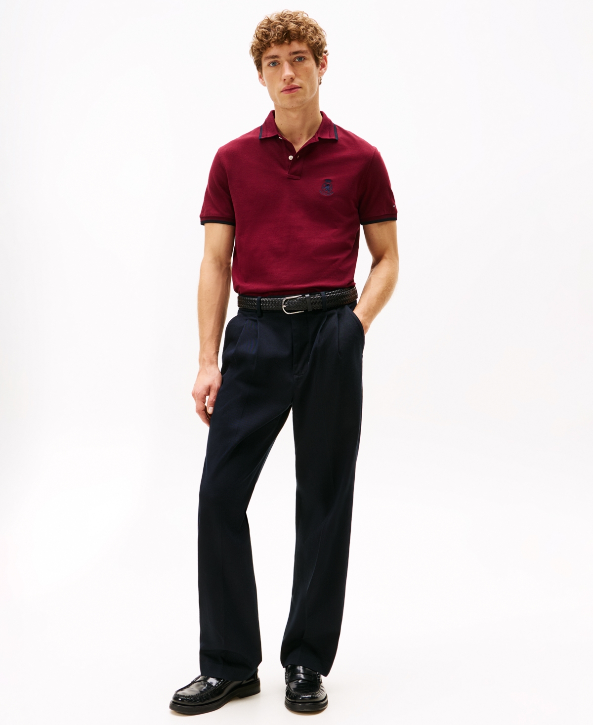 Tommy Hilfiger Regular Fit Crest Logo Pique Polo In Burgundy