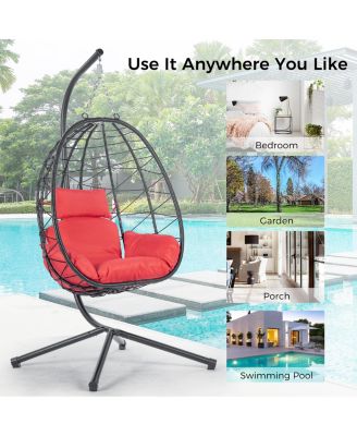 Egg Chair with Stand Indoor Outdoor Swing Chair Patio Wicker Hanging Egg Chair Hanging Basket Chair Hammock Chair with Stand for Bedroom Living Room Balcony