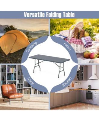 6 ft portable folding table 350 lbs fold-in-half table with hdpe tabletop
