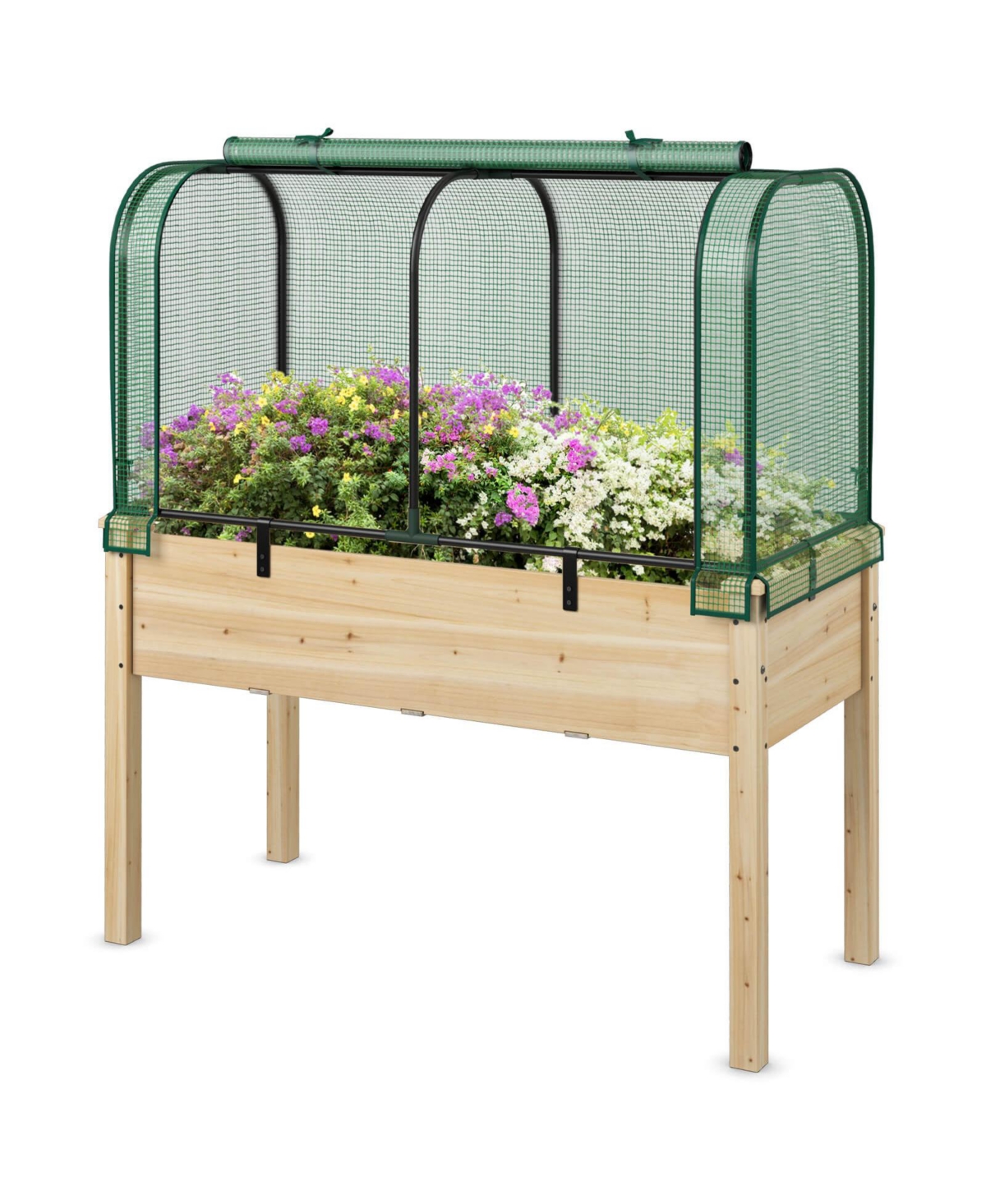 Costway Wood Raised Garden Bed with Greenhouse Cover Mini Portable Greenhouse Kit - Natural