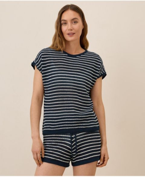Женский топ Pact Beachside Crochet Knit Short Sleeve, цвет: Полосатый
