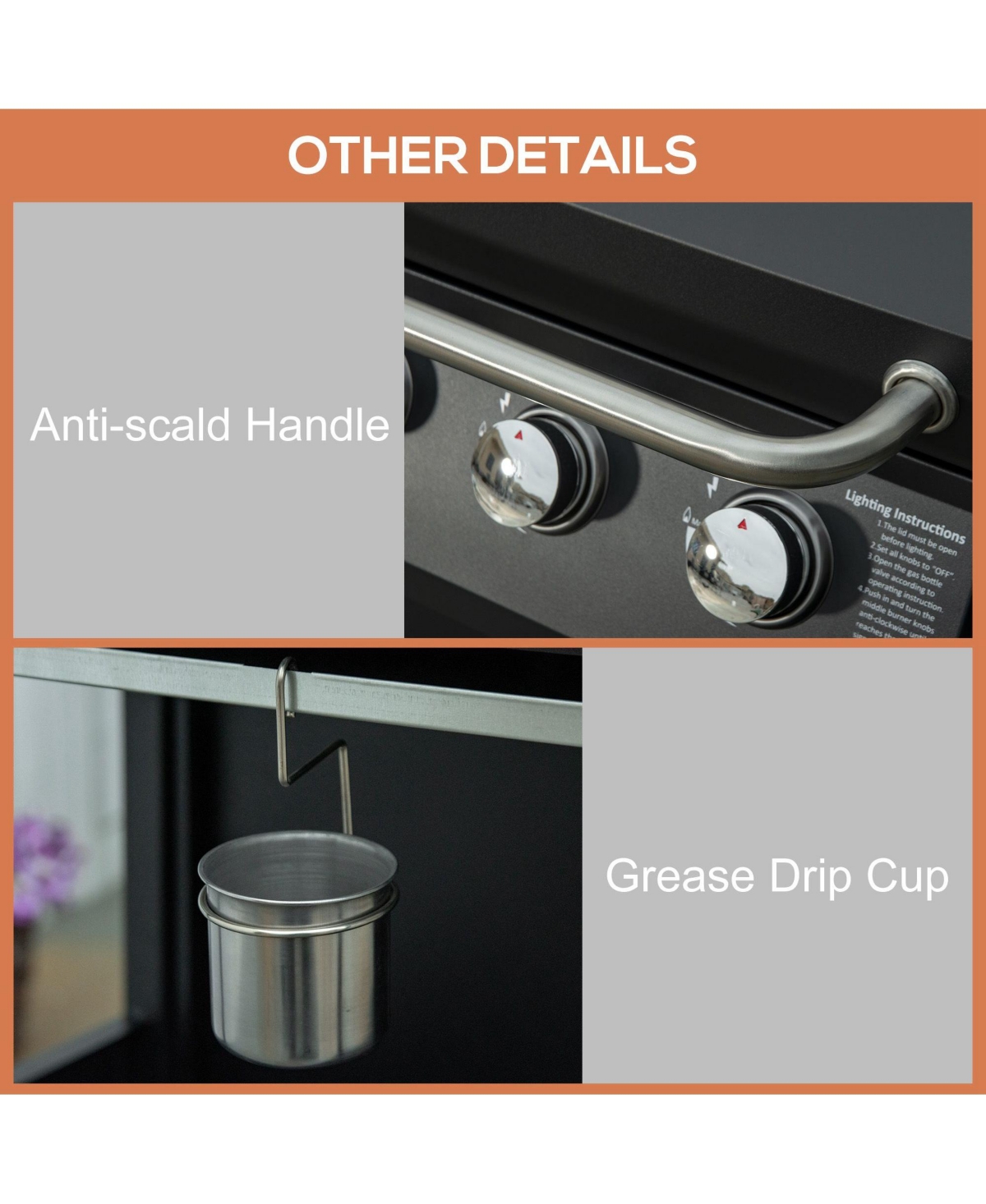 Outsunny 3 Burner Gas Grill w/ Wheels, Storage Shelves, Thermometer,