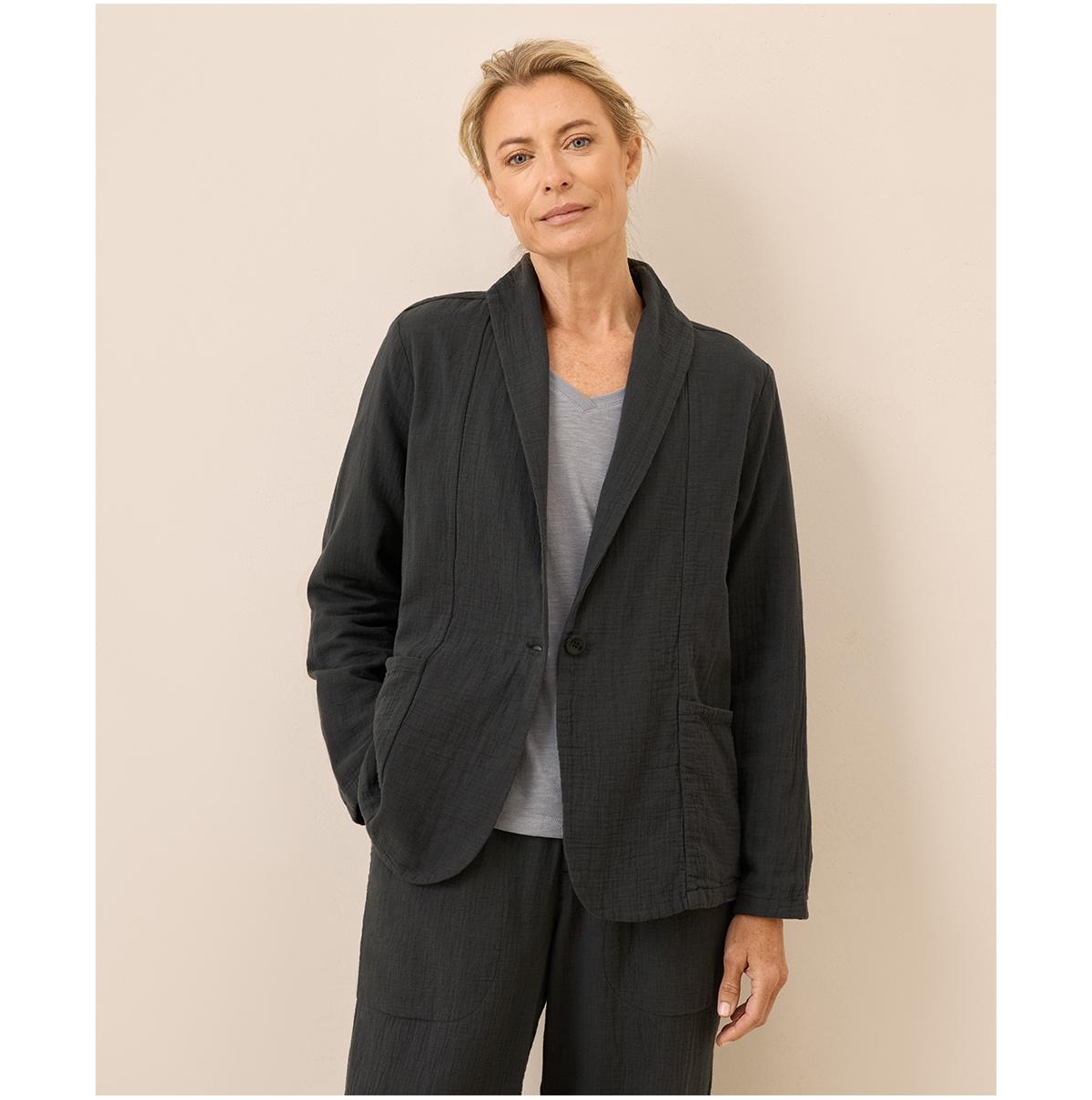 Women's Organic Cotton Coastal Double Gauze Lined Easy Jacket - French navy