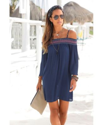 Women's Embroidered Cold Shoulder Dress