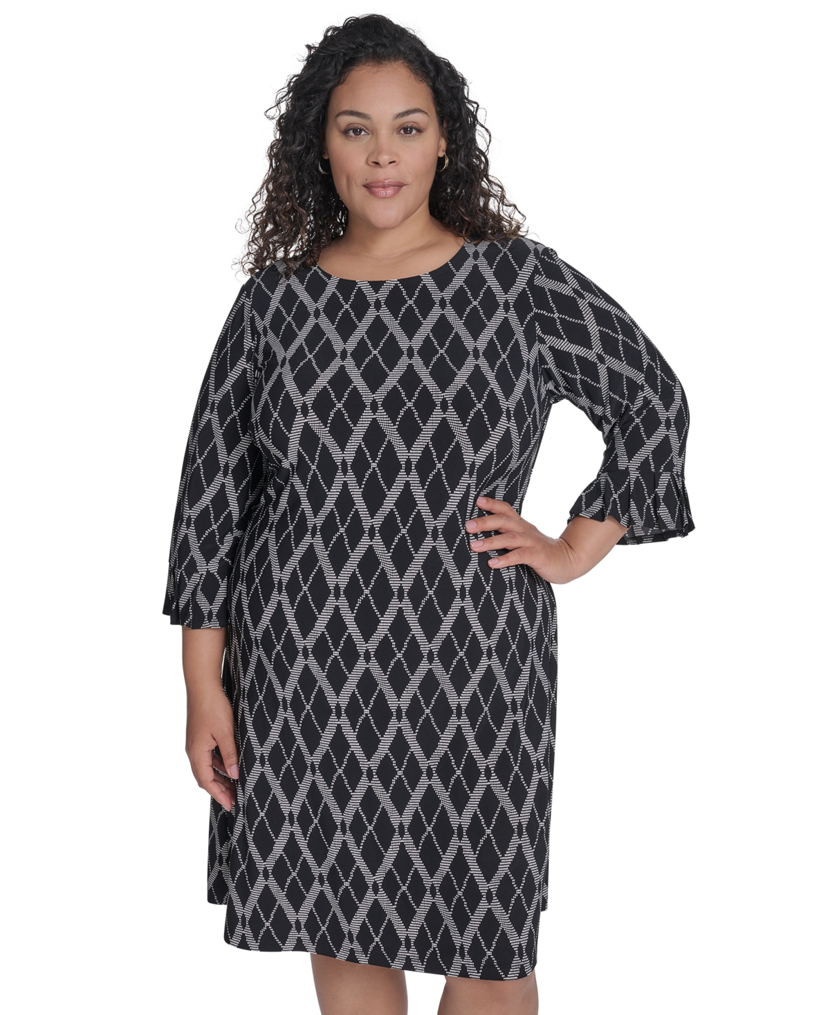Tommy Hilfiger Plus Size Bell-sleeve Shift Dress In Multi