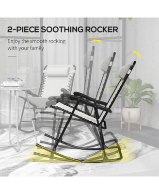Folding Outdoor Rocking Chair Set of 2 w/ Headrests,