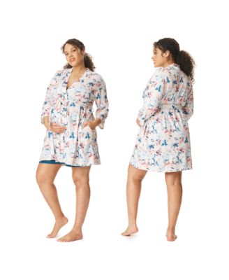 Motherhood Women's Maternity Robe and Nursing Chemise Sleep Set