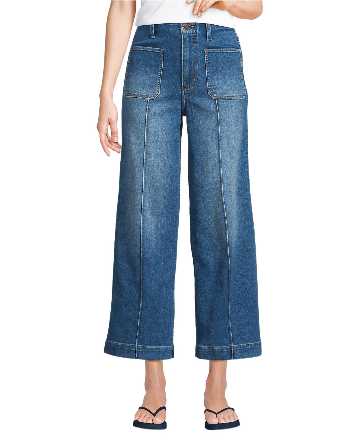 Women's Recover Denim High Rise Patch Pocket Extra Wide Leg Crop Jeans - Indigo tide blue