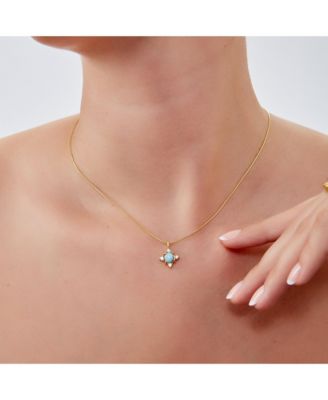 Blue Moonstone Sterling Silver Pendant Necklace With Fine Italian Chain