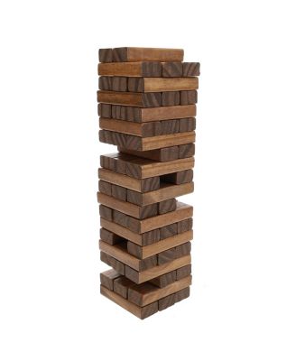 Walnut Stain Wood Blocks Tower Game with Wooden Box, 12 in.