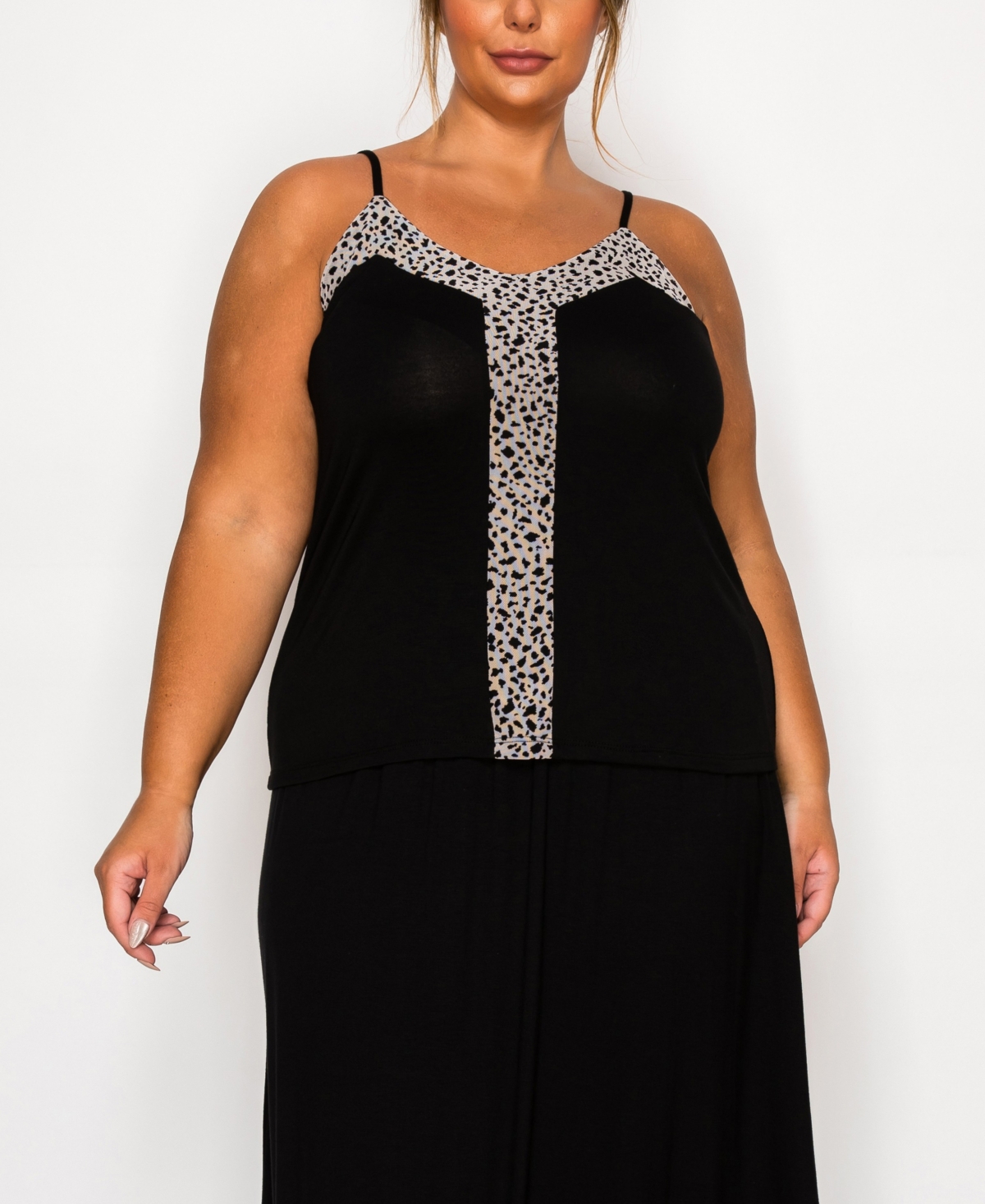 Coin 1804 Plus Size Pebble Mesh Mix Panel Camisole Tank Top
