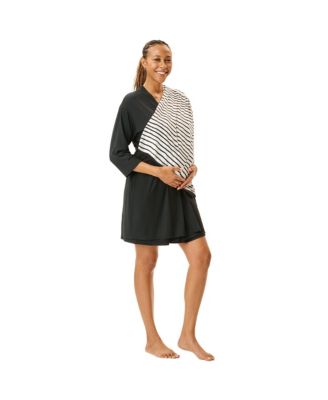 Maternity Motherhood Robe and Nursing Chemise Sleep Set with Baby Swaddle