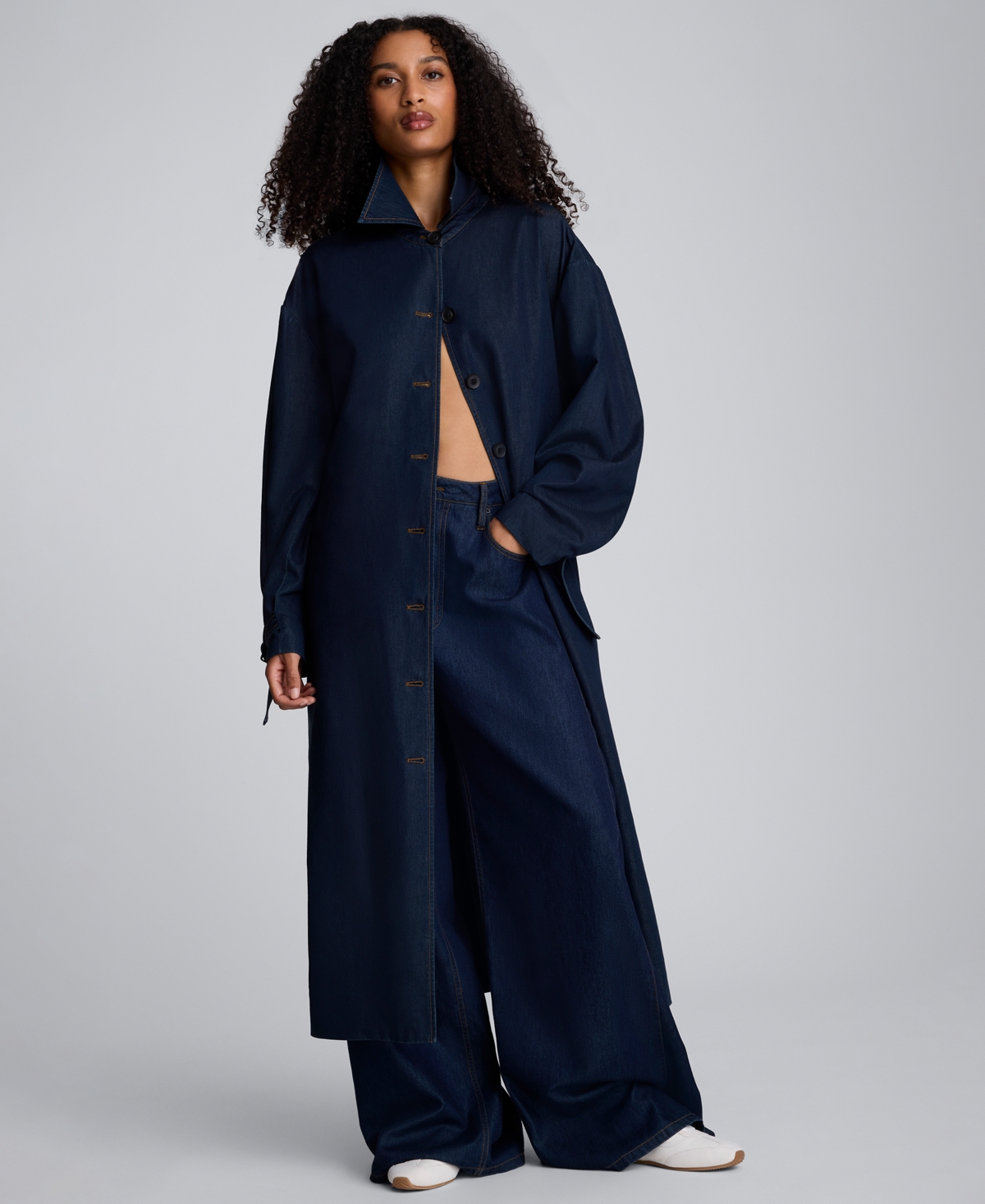 Kenneth Cole Women's Belted Maxi Trench Coat In Blue