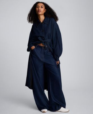 Women's Denim Belted Maxi Trench Coat