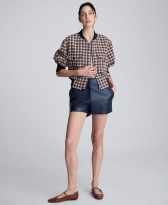 Women's Chequered Cropped Bomber Jacket