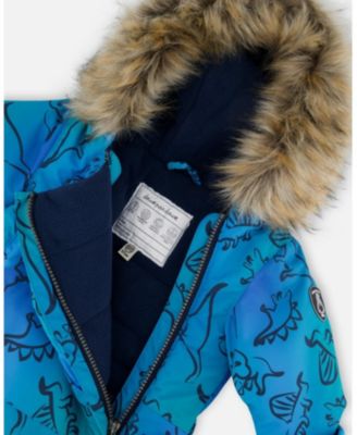 Baby Boy One-Piece Baby Play Snowsuit Designed for Car Seat Blue Gradient Dinosaur Print - Baby|Toddler