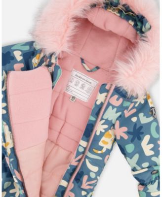 Baby Girls One-Piece Play Snowsuit Designed for Car Seat Green Cat Print - Baby|Toddler