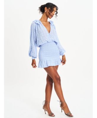 Women Zahari Blue Smock Bottom Balloon Sleeve Mini Dress