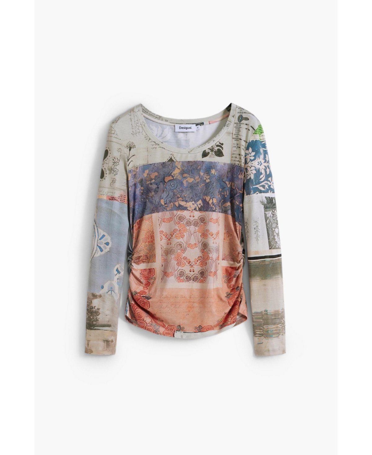 Desigual Pieced Print Long Sleeve T-shirt In Blue