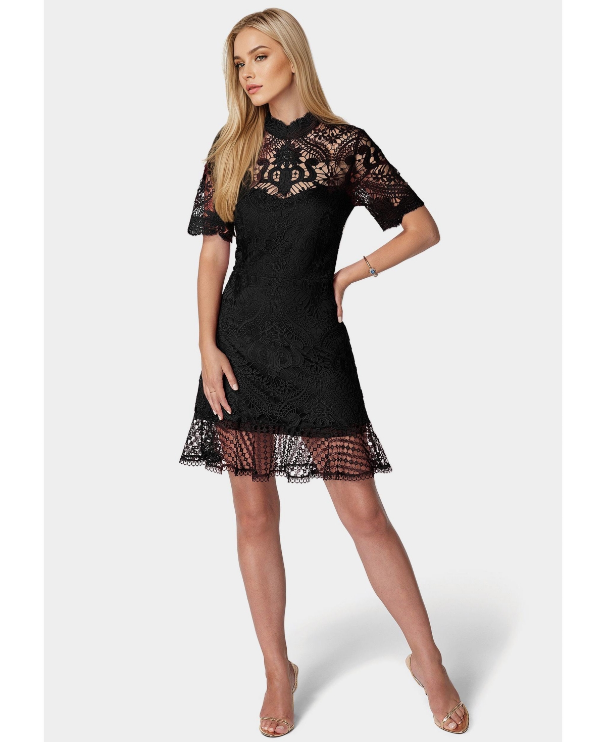 Bebe Women's Flounce Lace Mini Dress
