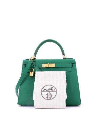 Pre-Owned Hermes Kelly 28 Handbag Green Epsom with Gold Hardware