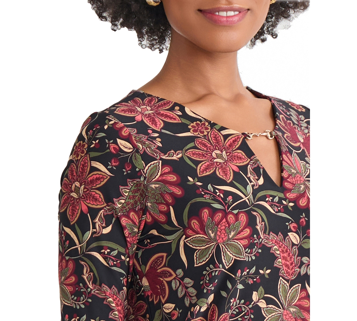 Jones New York Women's Printed V-Neck Top