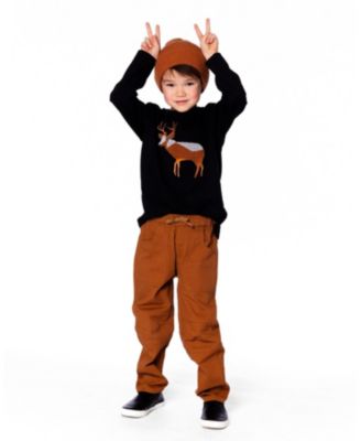 Baby Boy Cotton T-Shirt Black with Boucle Deer Applique - Baby