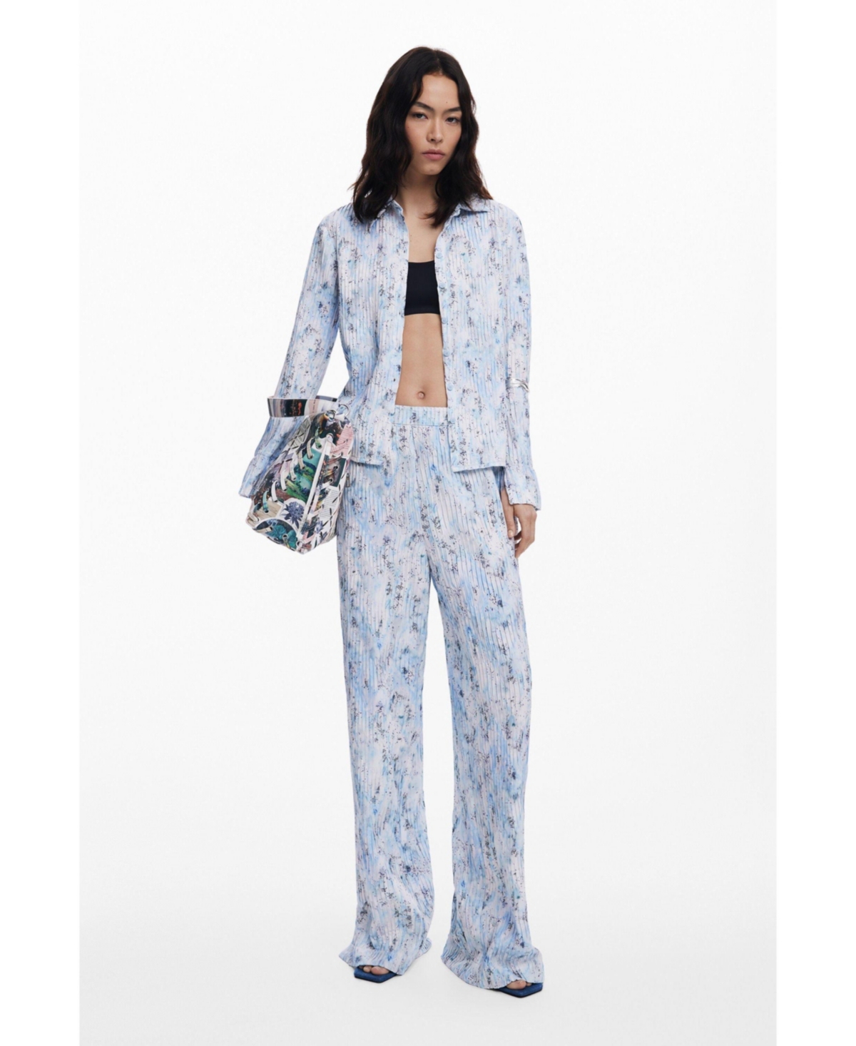 Desigual Pleated Pull-on Pants In Blue