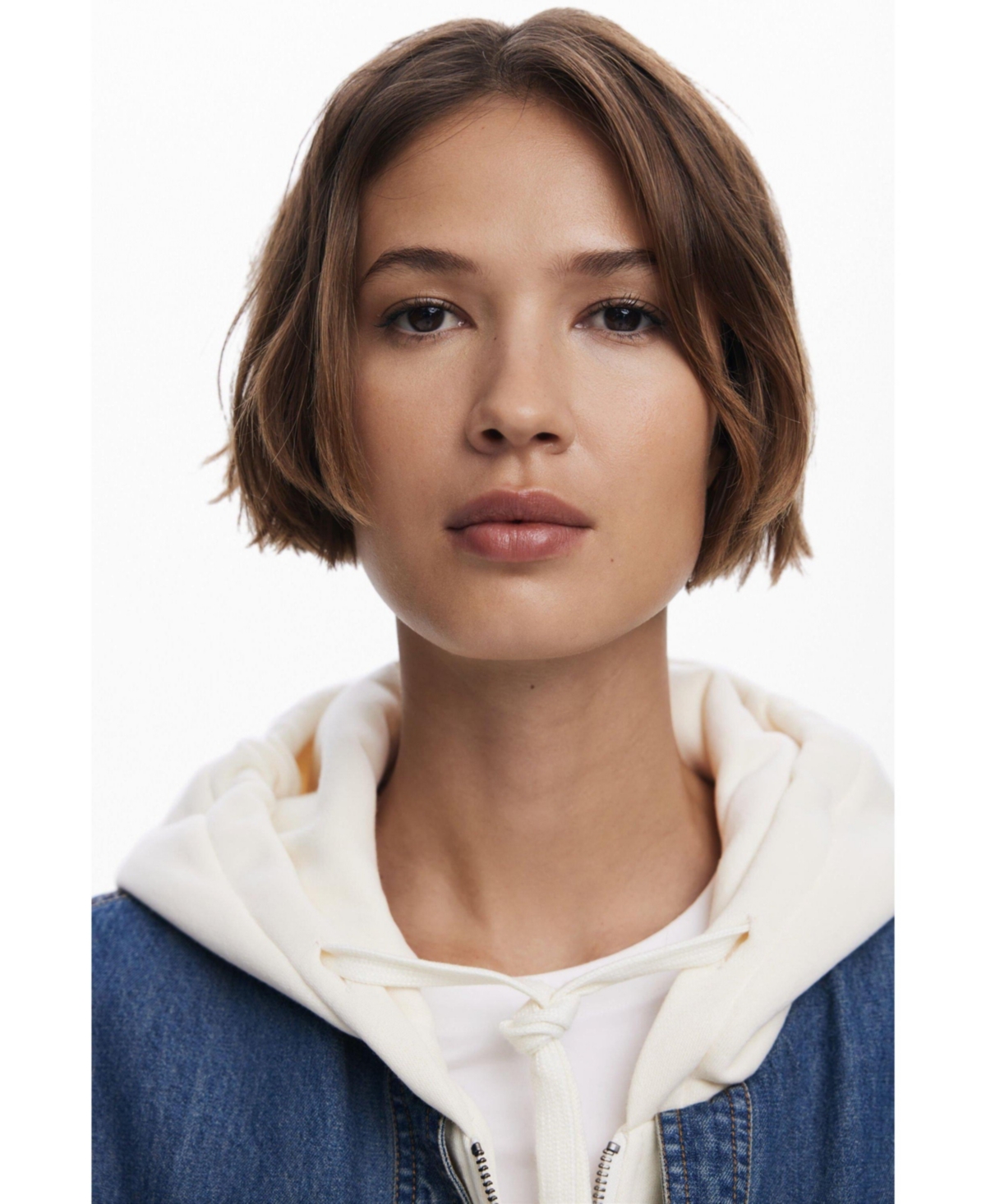 Desigual Denim Combo Full Zip Hoodie In Blue