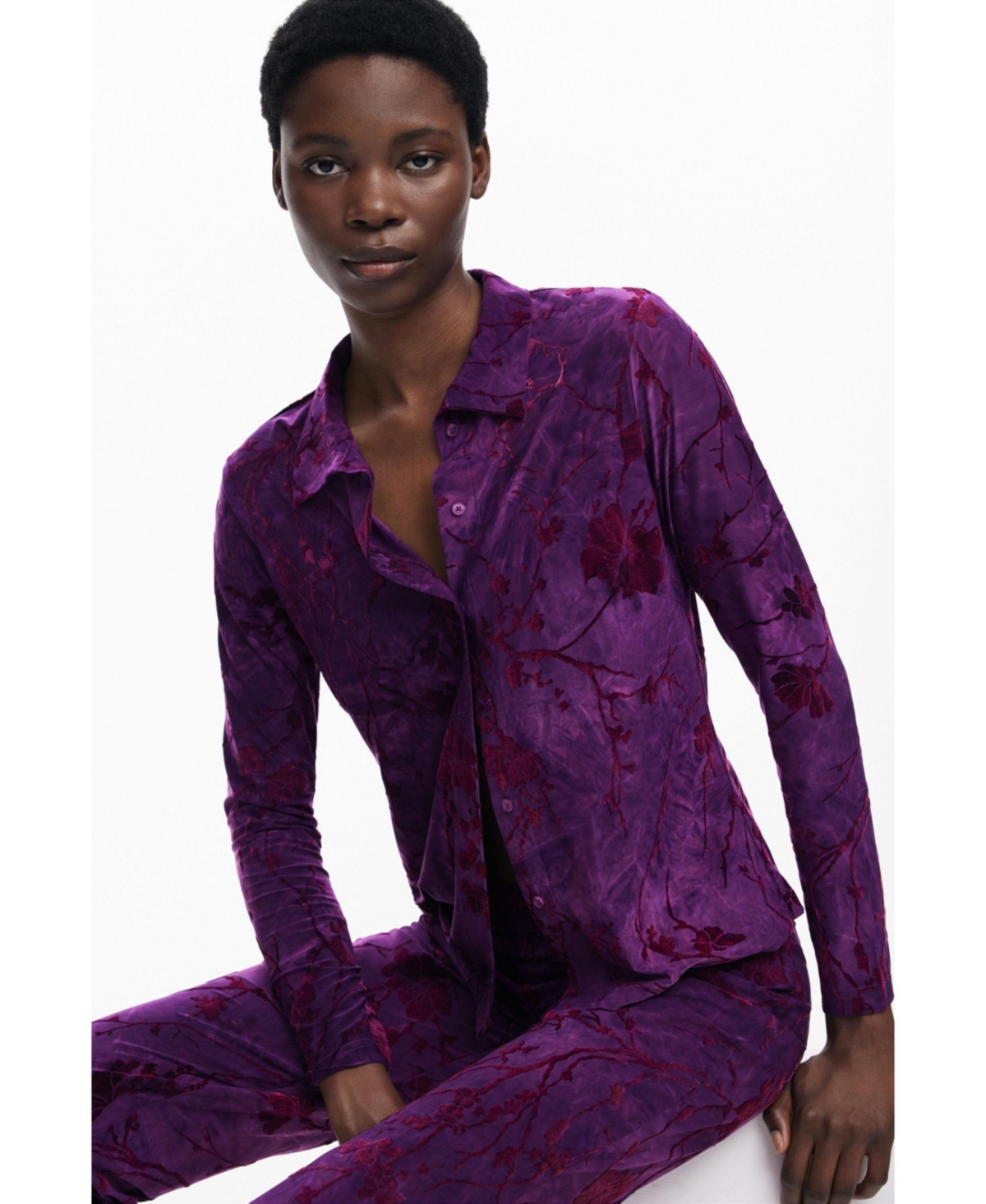 Desigual Floral Button-up Shirt In Purple