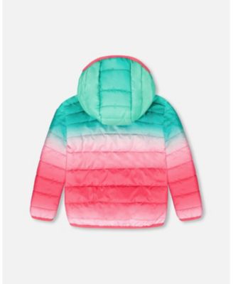 Girl Quilted Mid-Season Jacket Green and Pink Gradient - Child