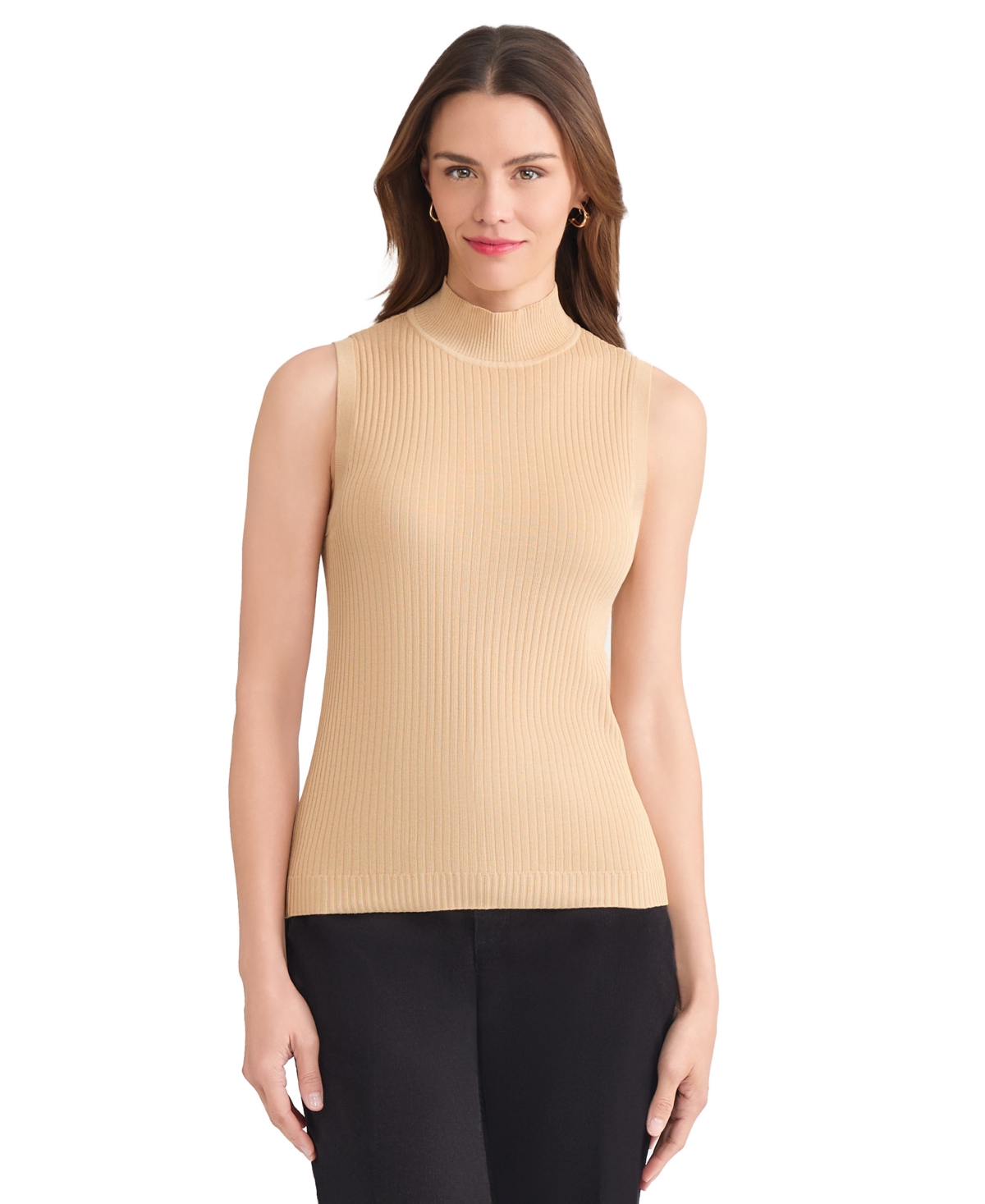 Jones New York Rib Sleeveless Turtleneck Sweater In Neutral
