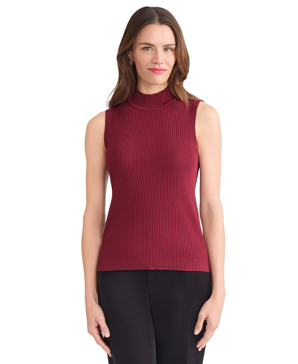 Jones New York Rib Sleeveless Turtleneck Sweater In Red
