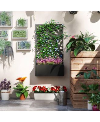 Metal Raised Garden Bed with Privacy Screen Outdoor Planter Box 24"L x 9.1"W x 44.5"H