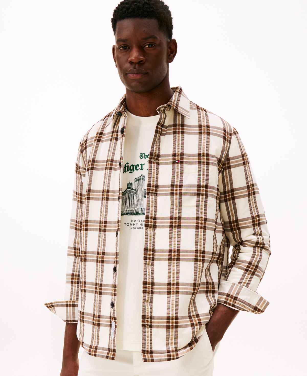 Мужская верхняя рубашка свободного покроя на подкладке