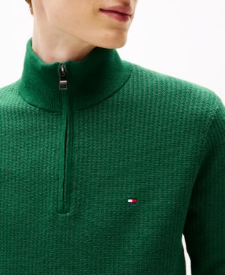 Men's Pima Cotton Cashmere Two-Tone Zip Mock Neck Sweater