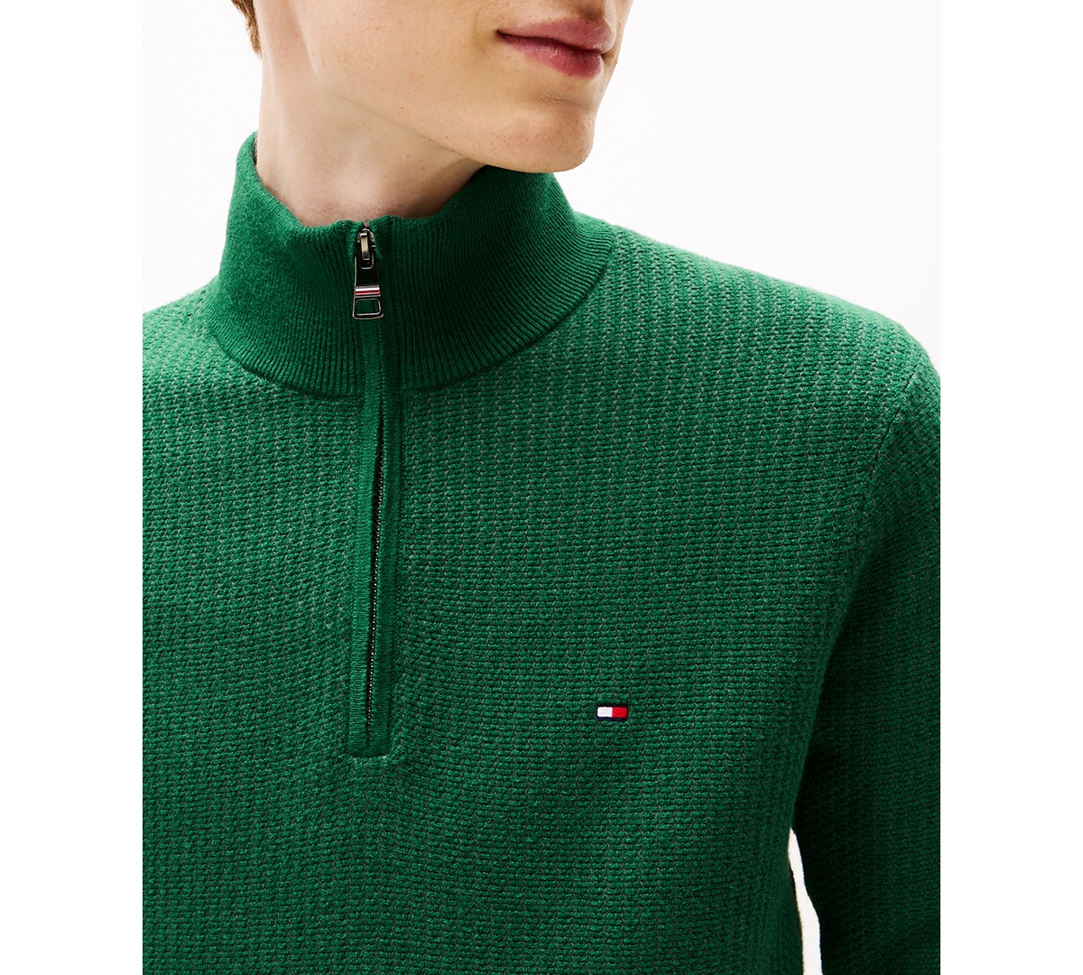 Tommy Hilfiger Men's Pima Cotton Cashmere Two-Tone Zip Mock Neck Sweater
